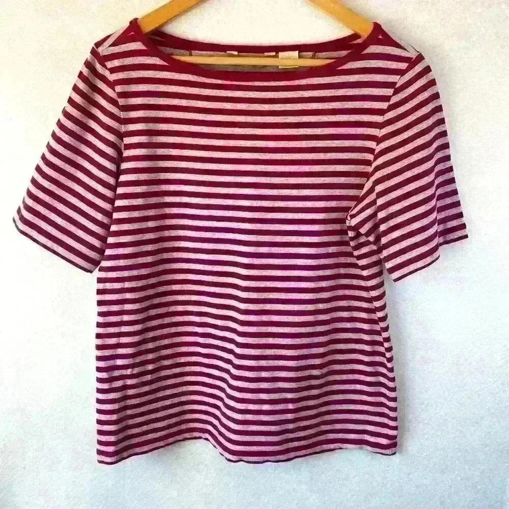 Tommy Bahama Women's Magenta and‎ Gray Striped Short Sleeve Shirt Size Large - Picture 2 of 13